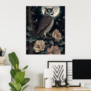 Gothic Magical Owl of the Dark Midnight Veil Poster