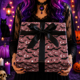 Gothic Mauve Rosa Fledermäuse Sterne Mond Muster Geschenkpapier