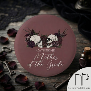 Gothic Mauve Rosa Totenkopf- & Rosen-Hochzeitsfeie Button