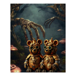 Gothic Mechanical Dark Forest Steampunk Gummy Bear Poster