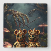 Gothic Mechanical Dark Forest Steampunk Gummy Bear Quadratische Wanduhr (Vorderseite)