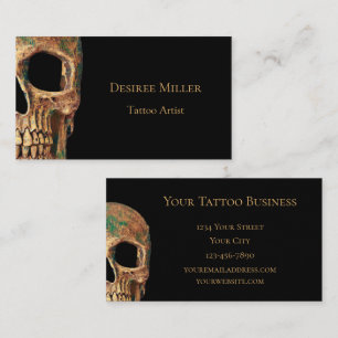 Gothic Mensch Halb Schädel Braun Grün Tattoo Shop Visitenkarte