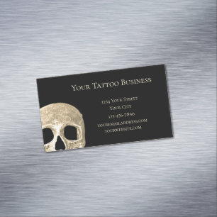 Gothic Mensch Totenkopf Gesicht Schwarz Beige Tatt Magnetische Visitenkarte