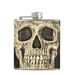 Gothic Menschlicher Totenkopf Beige Schwarze Textu Flachmann
