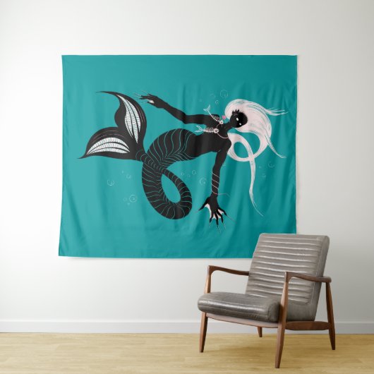 Gothic Mermaid Dark Fantasy Magic Sea Creature Wandteppich (Beispiel (Horizontal))