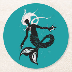 Gothic Mermaid Dark Fantasy Sea Creature Runder Pappuntersetzer