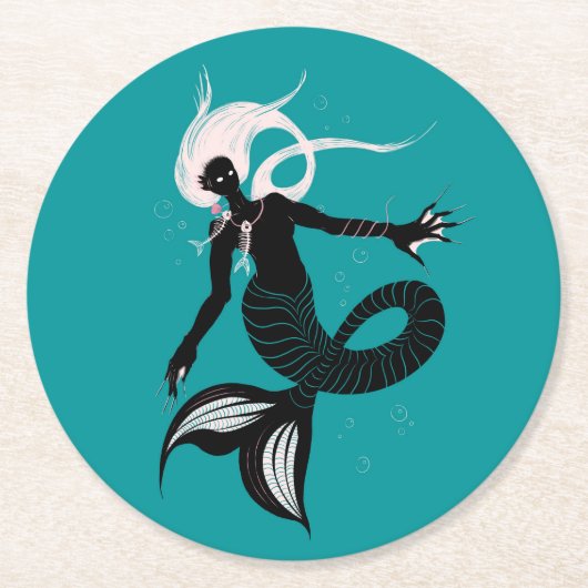 Gothic Mermaid Dark Fantasy Sea Creature Runder Pappuntersetzer (Vorderseite)
