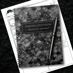 Gothic Mermaid Dark Goth, Girly Black Scale Notizblock