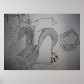 Gothic Mermaid in Bathtub Poster