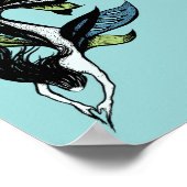 Gothic Mermaid Schöne blaugrüne Tinte Zeichnend Poster (Ecke)
