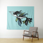 Gothic Mermaid Schöner Blauer grüner Ink Gezeichne Wandteppich (Beispiel (Horizontal))