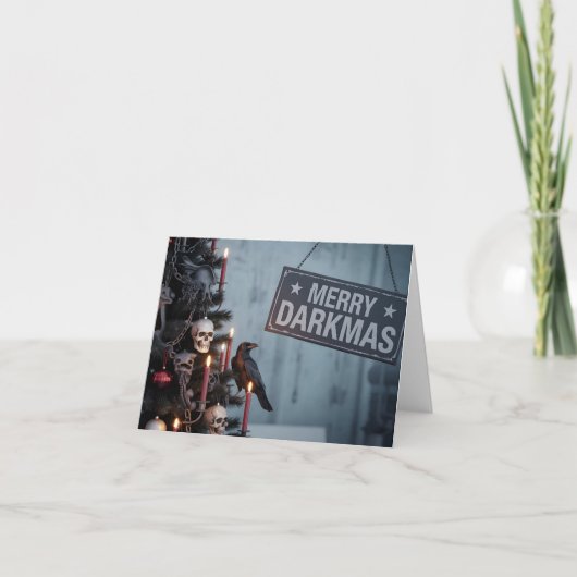 Gothic "Merry Darkmas" Horror Christmas Tree Karte (Vorderseite)
