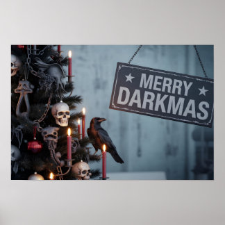 Gothic "Merry Darkmas" Horror Christmas Tree Poster