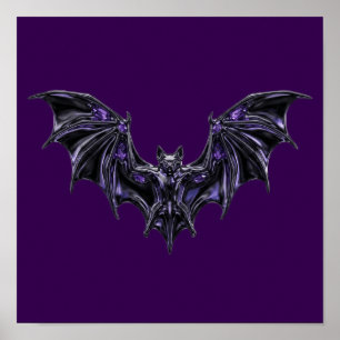 Gothic Metal Fledermaus mit lila Kristallen Fantas Poster