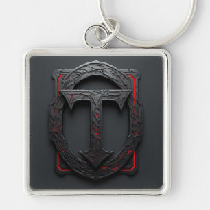 🛡️ Gothic Metal T Schild Emblem Rote Akzentuierun Schlüsselanhänger