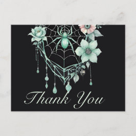 Gothic Mint Green Floral Spiderweb Vielen Dank Postkarte