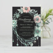 Gothic Mint Green Spider Floral Web Handfasting Einladung (Stehend Vorderseite)