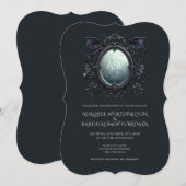 Gothic Mirror Monogram Wedding Invitation Einladung (Vorne/Hinten)