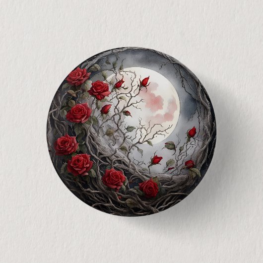 Gothic Mond & Rote Rose Button (Vorderseite)