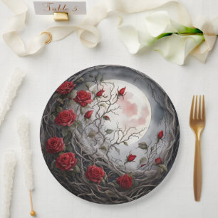 Gothic Mond & Rote Rose Pappteller