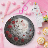 Gothic Mond & Rote Rose Pappteller (Party)