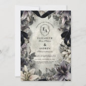 Gothic Monochrome Floral Wedding Design Einladung (Vorderseite)