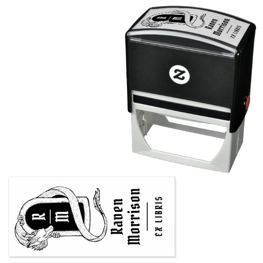 Gothic Monogram Mystical Dragon Ex Libris Book Permastempel (Beispiel)