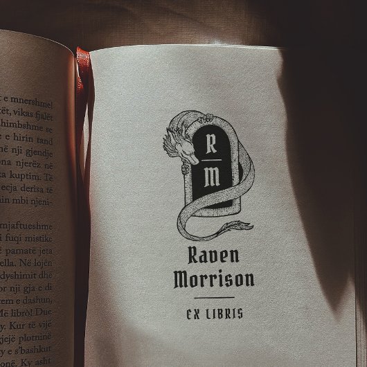 Gothic Monogram Mystical Dragon Ex Libris Book Permastempel