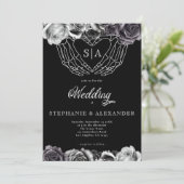Gothic Monogram Rose Skeleton Hände Hochzeiten Einladung (Stehend Vorderseite)