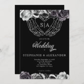 Gothic Monogram Rose Skeleton Hände Hochzeiten Einladung (Vorne/Hinten)