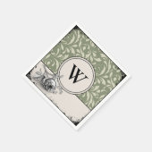 Gothic Monogram Salbeigrün Damastrose Serviette (Ecke)
