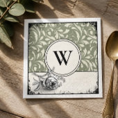 Gothic Monogram Salbeigrün Damastrose Serviette