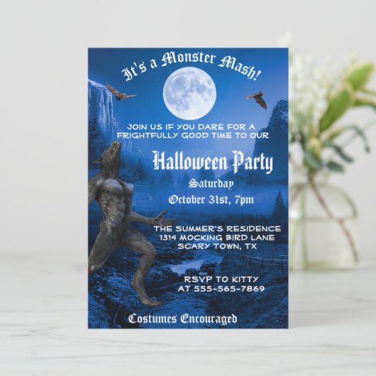 Gothic Monster Mash Werewolf Halloween-Party Einladung (Stehend Vorderseite)