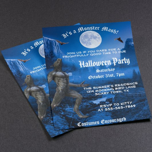 Gothic Monster Mash Werewolf Halloween-Party Invit Flyer