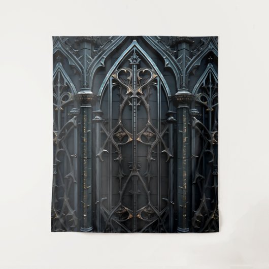 Gothic Moody Black & Bronze Arch Wandteppich (Vorderseite)