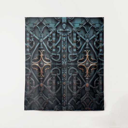 Gothic Moody Black & Bronze Squared Door Wandteppich (Vorderseite)