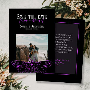 Gothic Moody Black und Lila Hochzeitssemble Foto Save The Date