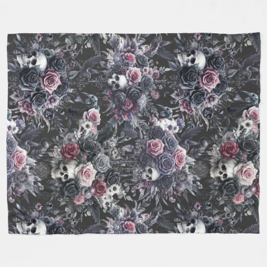 Gothic Moody Blume Skulls und Crows Fleecedecke (Vorderseite (Horizontal))