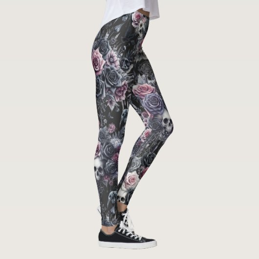 Gothic Moody Blume Skulls und Crows Leggings (Rechts)