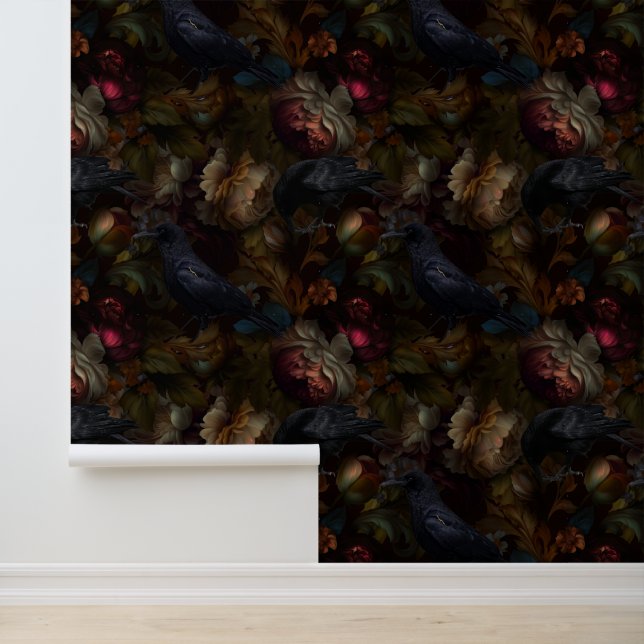 Gothic Moody-Blume und Krähen Tapete (Anwendung)