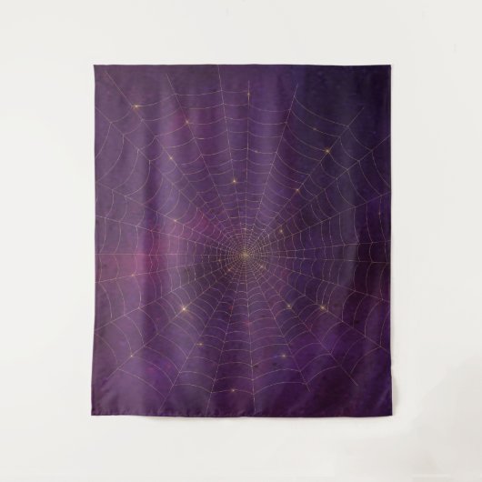 Gothic Moody Damask Black & Lila Gold Spider Web Wandteppich (Vorderseite)