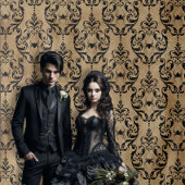 Gothic Moody Damask Tan & Black Spider Tapestory Wandteppich