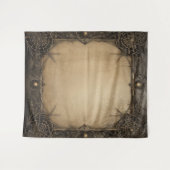 Gothic Moody Dark Black & Old Ivory Creepy Webs Wandteppich (Vorderseite (Horizontal))