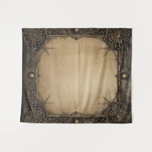 Gothic Moody Dark Black & Old Ivory Creepy Webs Wandteppich (Vorderseite (Horizontal))