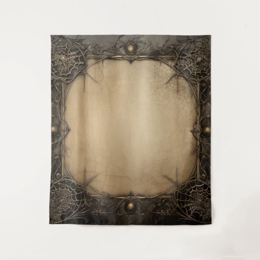 Gothic Moody Dark Black & Old Ivory Creepy Webs Wandteppich (Vorderseite)