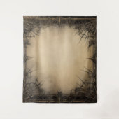 Gothic Moody Dark Black & Old Ivory Filigree Vines Wandteppich (Vorderseite)