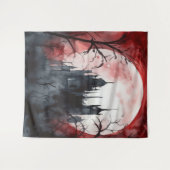 Gothic Moody Dark Castle & Red Full Moon Wandteppich (Vorderseite (Horizontal))