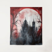 Gothic Moody Dark Castle & Red Full Moon Wandteppich (Vorderseite)