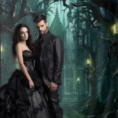 Gothic Moody Dark Forest Candlelit Mansion Wandteppich