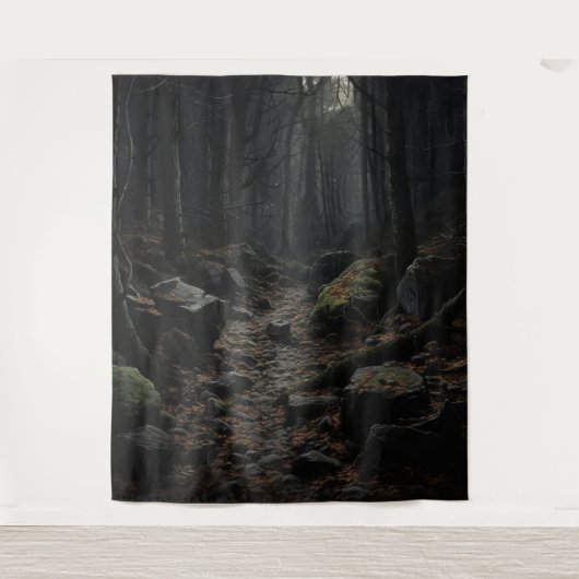 Gothic Moody Dark Forest Rocky Path XLarge Wandteppich (Vorderseite)
